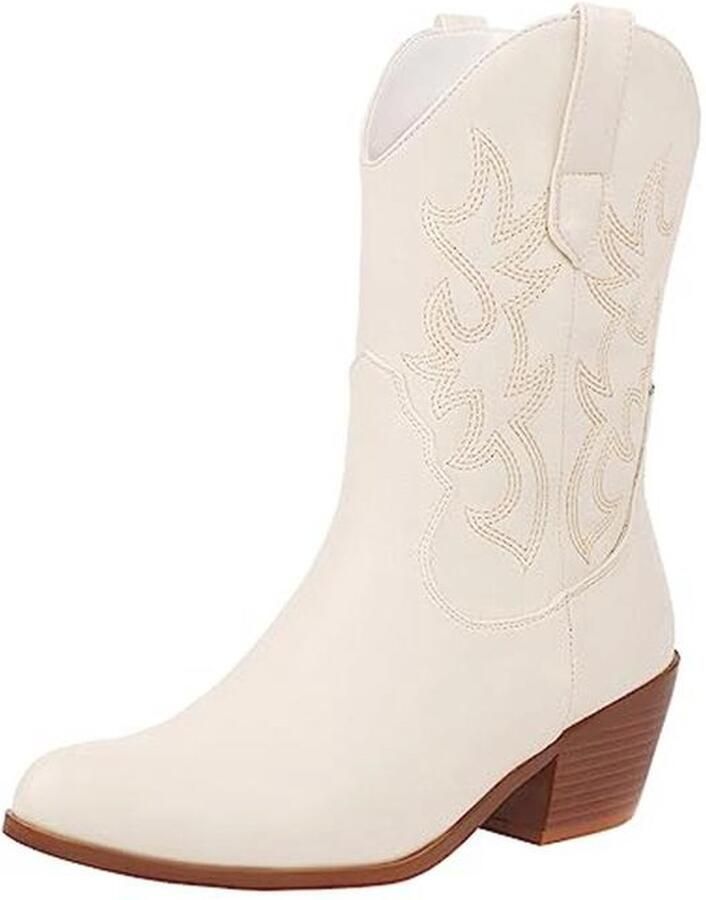 Cowboylaarzen Dames Geborduurde Westernlaarzen met Houten Hak voor Cowgirls