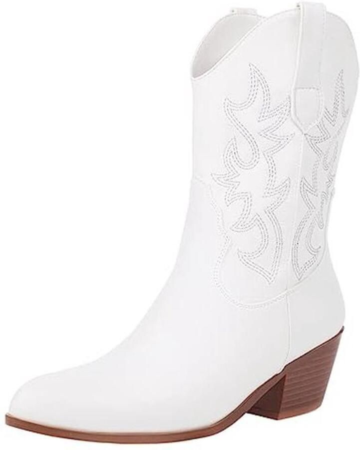 Cowboylaarzen Dames Mid Kalf Geborduurd Stijlvolle Cowgirl Schoenen