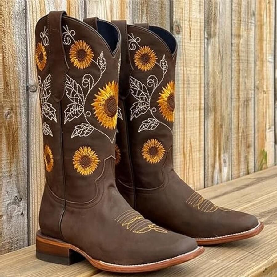 Cowboylaarzen voor Dames Borduurwerk Donkerbruin