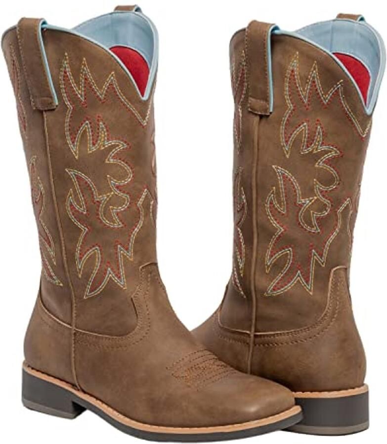 Cowboylaarzen voor Dames met Vierkante Neus Mid Calf Bruin