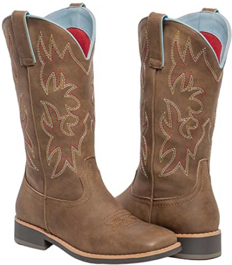 Cowboylaarzen voor Dames met Vierkante Neus Mid Calf Bruin
