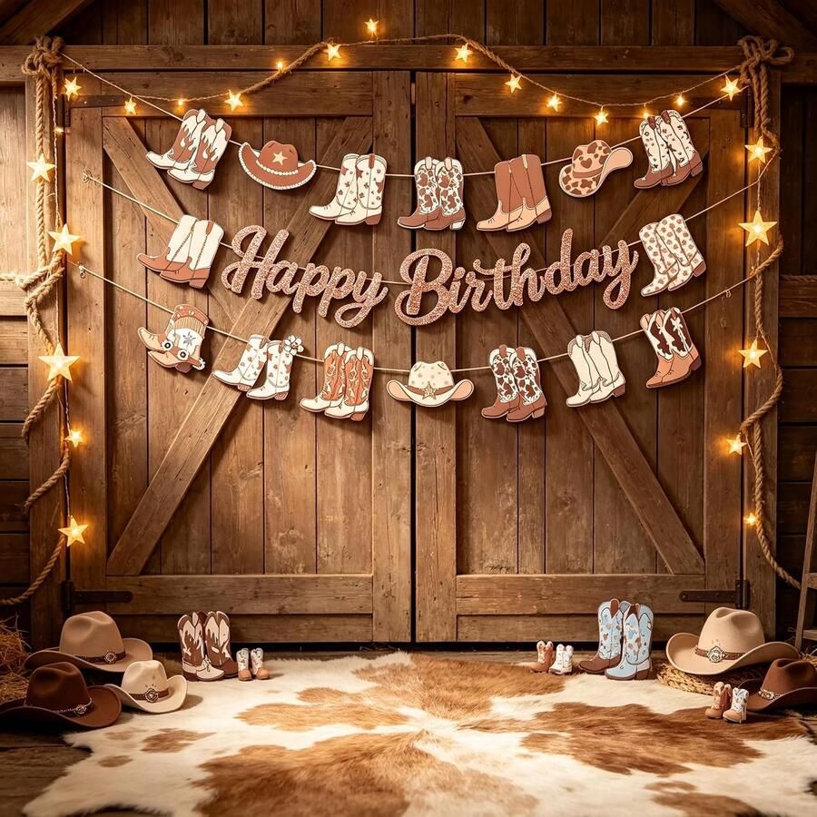 Cow verjaardagsbanner western cow decoratie laarzen strikken ShopVlot