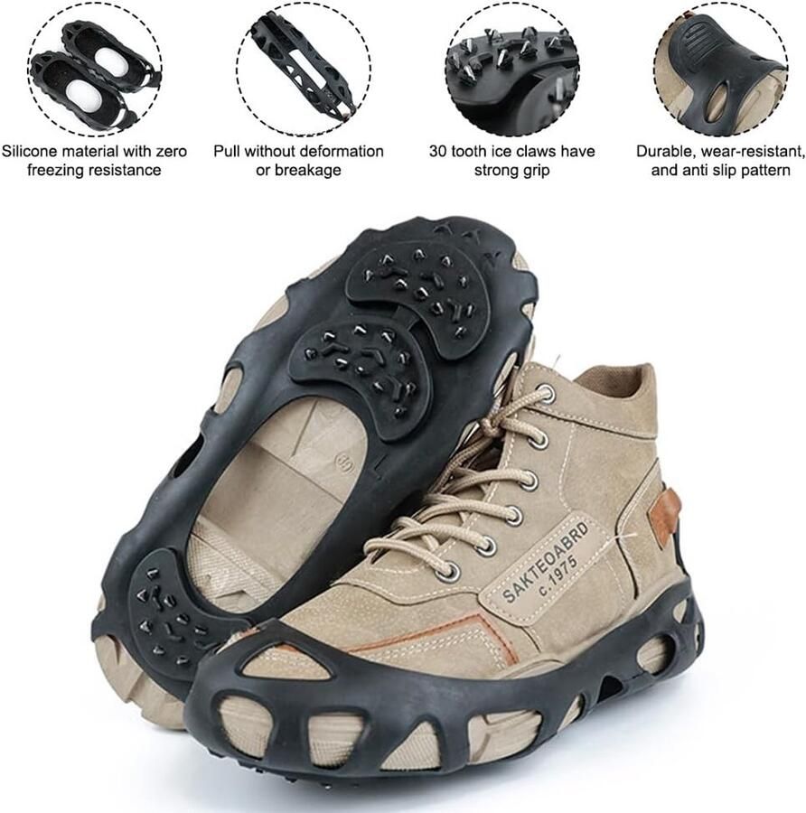 Crampons voor Bergwandelen en IJsbeklim met 11 RVS Tanden en Siliconen Band Antislip en Duurzaam voor Winterse Outdoor Activiteiten