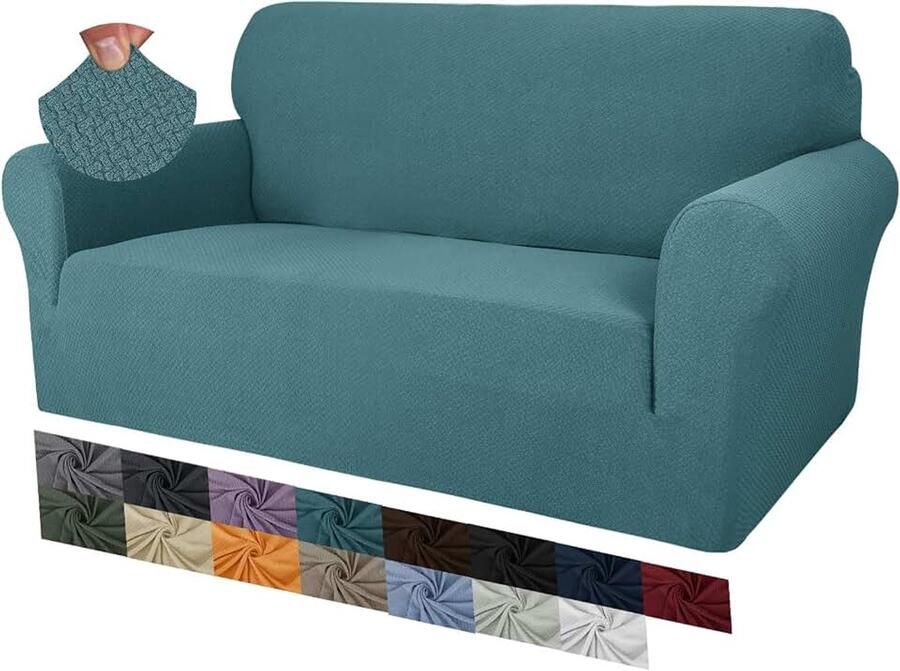 Creative Jacquard bankovertrekken voor 2-zits super stretch antislip liefdeszitje bankhoes voor honden huisdiervriendelijke Loveseat hoezen (2-zits Peacock Blue)
