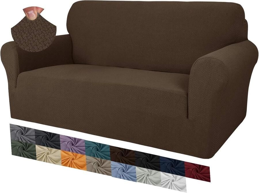 Creative Jacquard bankovertrekken voor 2-zits super stretch antislip liefdeszitje bankhoes voor honden huisdiervriendelijke Loveseat hoezen (2-zits donkere koffie)