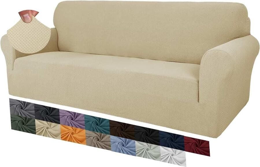 Creative Jacquard Extra grote bankovertrekken voor 4-zits super rekbare antislip bankovertrek voor honden huisdiervriendelijke bankovertrek (4-zits lichtbeige)