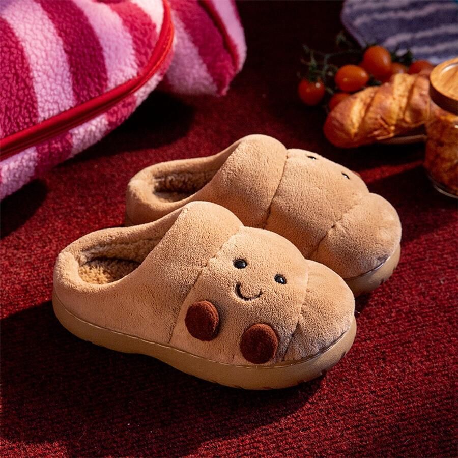 Croissant pluizige pantoffels voor dames met open en gesloten achterkant-Slippers-Comfort Badslippers- Warme antislip pluizige pantoffels voor binnen