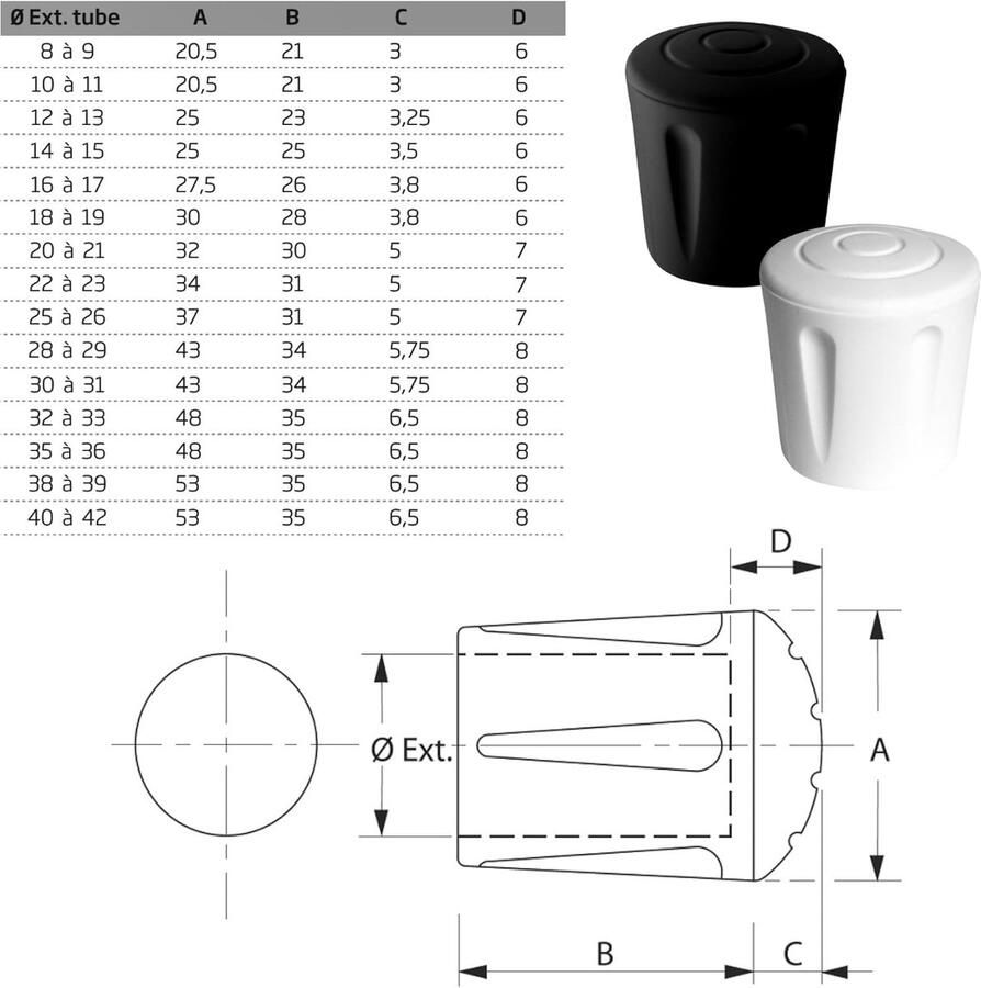 Cyclingcolors 16 x meubelpoten rubber ronde stoeldoppen voetdoppen beschermkappen voor stoelpoten zwart buisdoppen eindkappen ronde buis (10 mm)