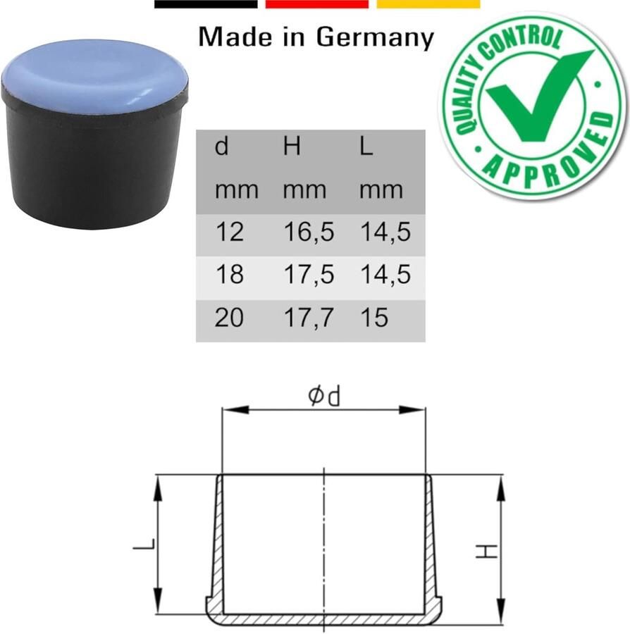 Cyclingcolors 4 x buisdoppen rond teflon voet meubels tafel zwart (18 mm)