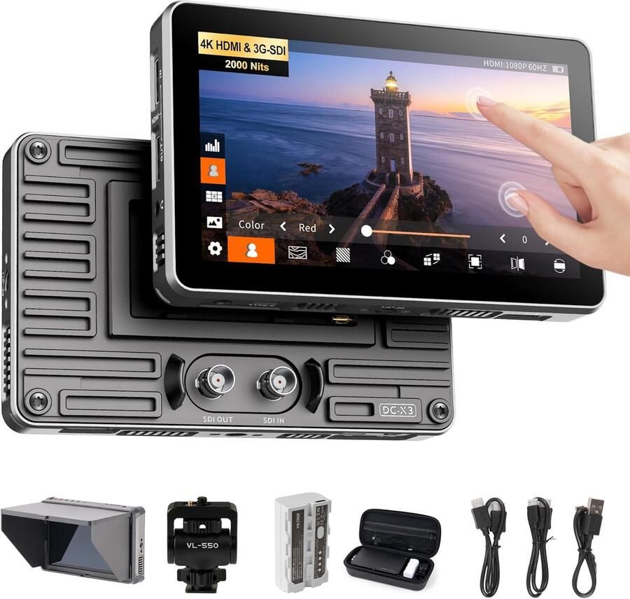 D X3 2000Nits Sdi Camera Field Monitor 6 inch 4K Hdmi Touchscreen