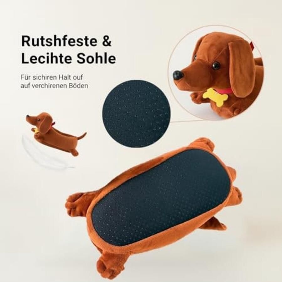 Dachshund Slippers Cuddly Warm Plush met Antislip Zool - Foto 1