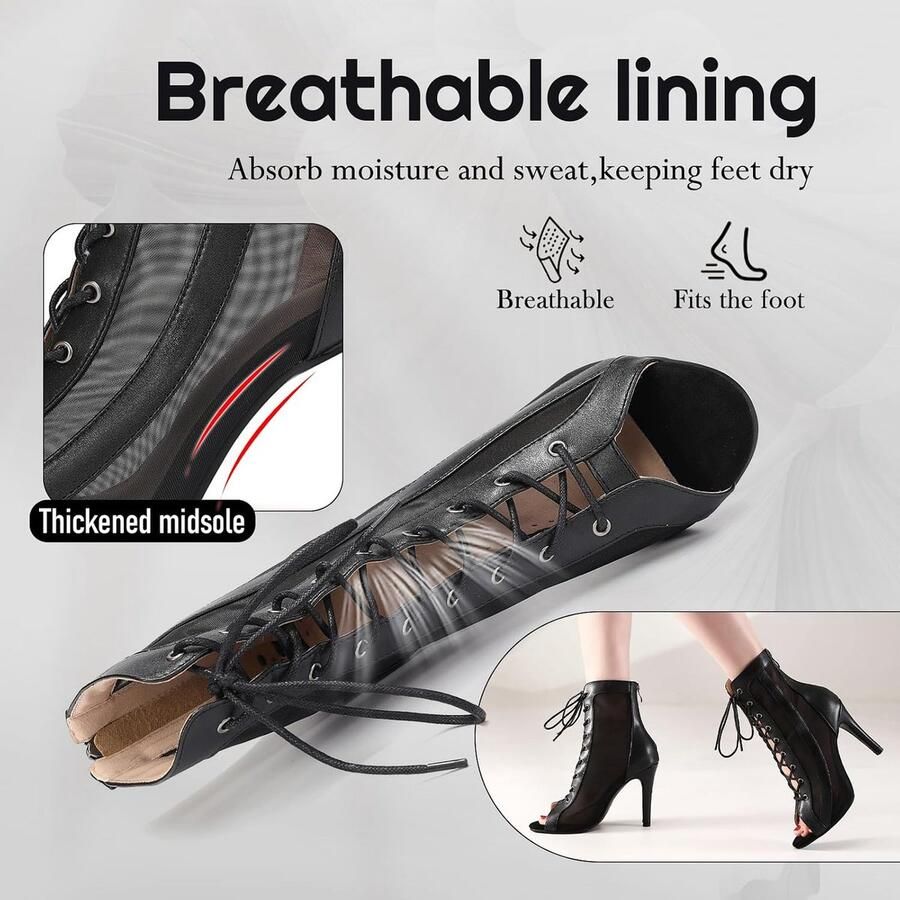 Dacne Laarzen Latin Zwart Open Toe Salsa Ballroom Dansschoenen