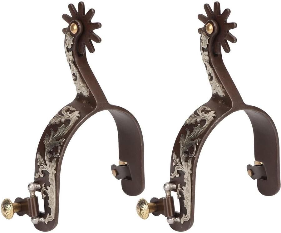 Dailygoods 2 Stuks Western Cowboy Spurshandgemaakt Echt Leer Paardensport Spur Met Draaibare Gear Spur Strap Vintage Brons Laag Koolstofstaal Paardrijden Accessoires Voor Paard