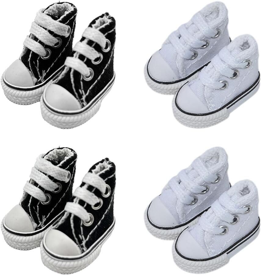 Dailygoods 4 paar mini canvas sneakers voor poppen Coole veterschoenen in zwart en wit