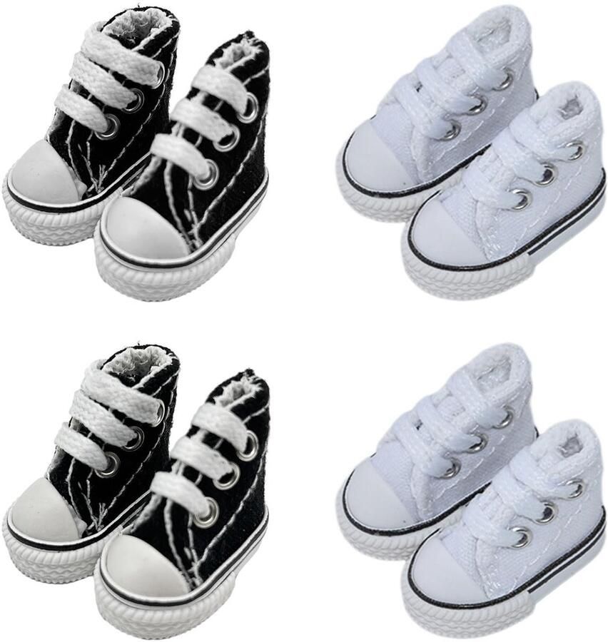 Dailygoods 4 paar mini canvas sneakers voor poppen Coole veterschoenen in zwart en wit