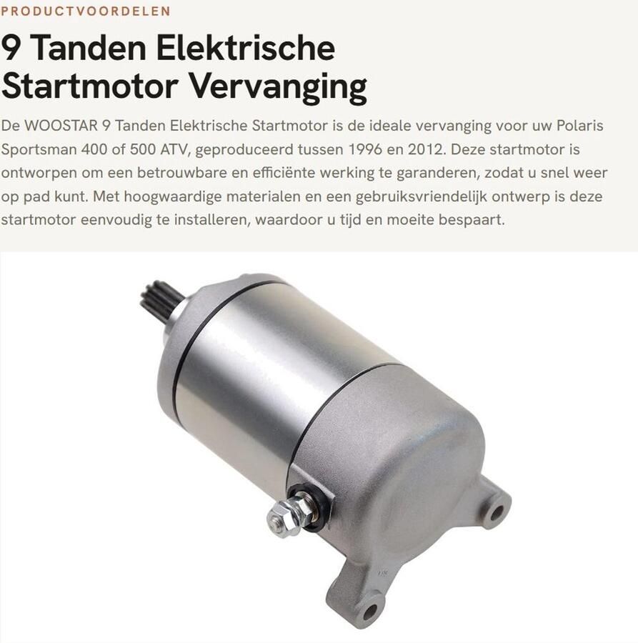 Dailygoods 9 Tanden Elektrische Startmotor Vervanging Polaris Sportsman 400 500 ATV 1996
