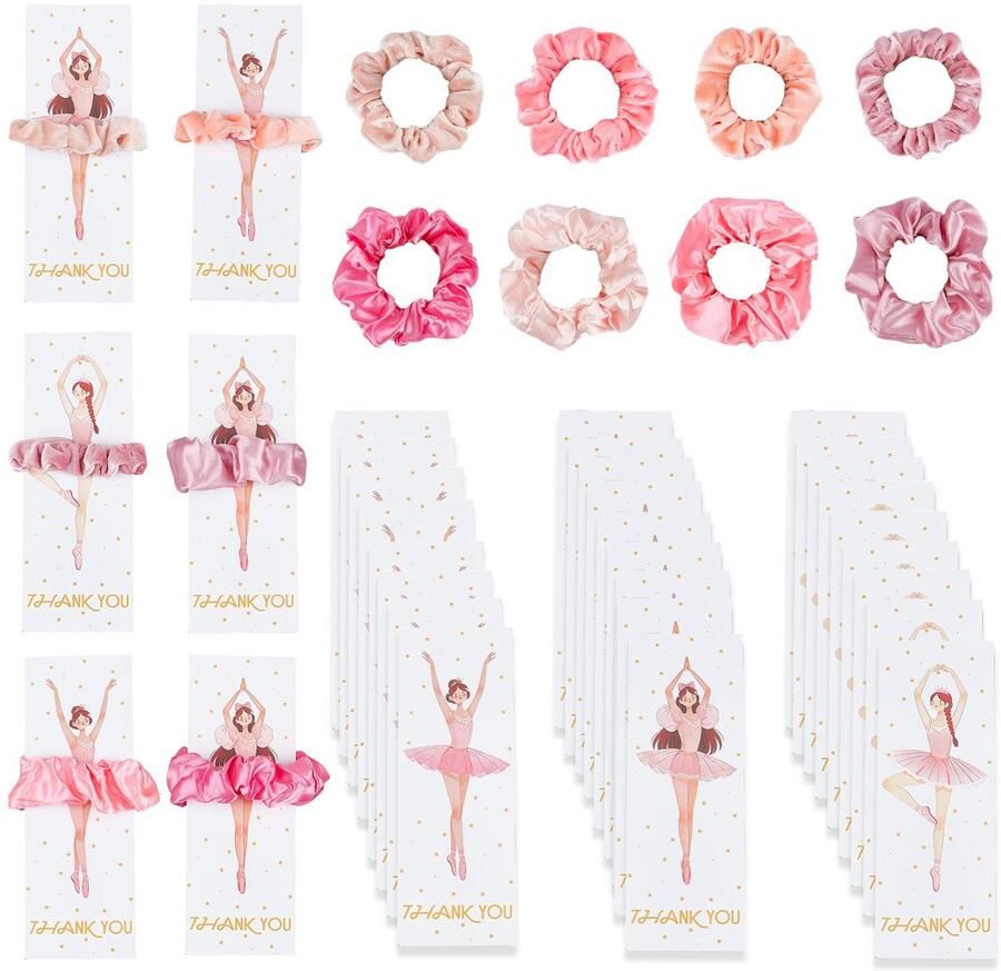 Dailygoods Ballerina Feestartikelen 24 Roze Haarscrunchies en Bedankkaarten