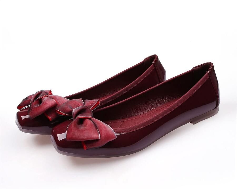 Dailygoods- Ballerina Flats Casual Vierkante Teen Slip On Memory Foam Kanten Strik Platte Schoenen Rood