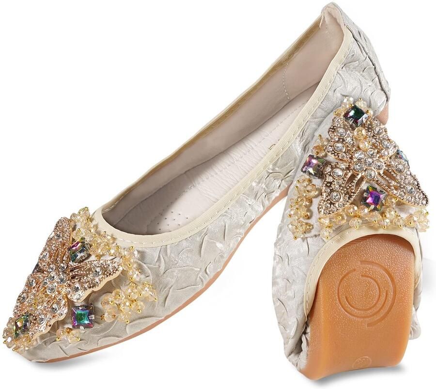 Dailygoods- Ballerina Schoenen Dames Opvouwbare Ballet Flats Strass Decoratie Comfortabele Slip-On Platte Wandelschoenen Geschikt voor Bruiloft