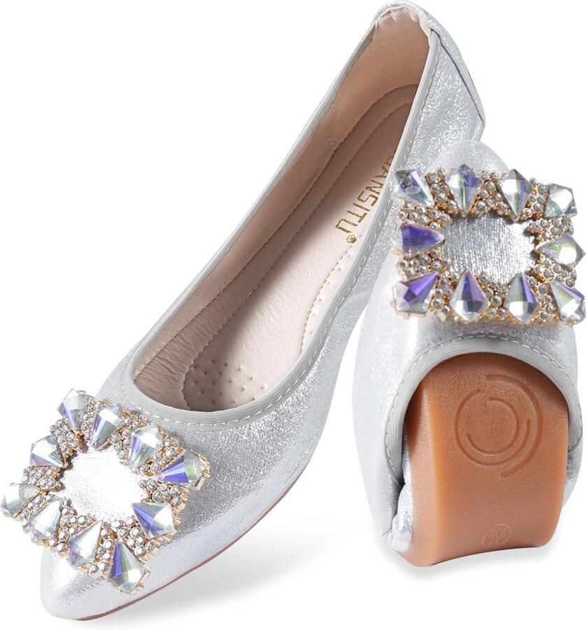 Dailygoods- Ballerina's met strassteentjes Opvouwbaar Draagbaar Comfortabel Antislip Duurzaam rubberen zool Flats