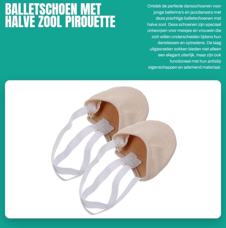 Dailygoods- Balletschoen met halve zool Antislip Ademend Duurzaam Zacht Maat XS (Beige) Dansschoenen