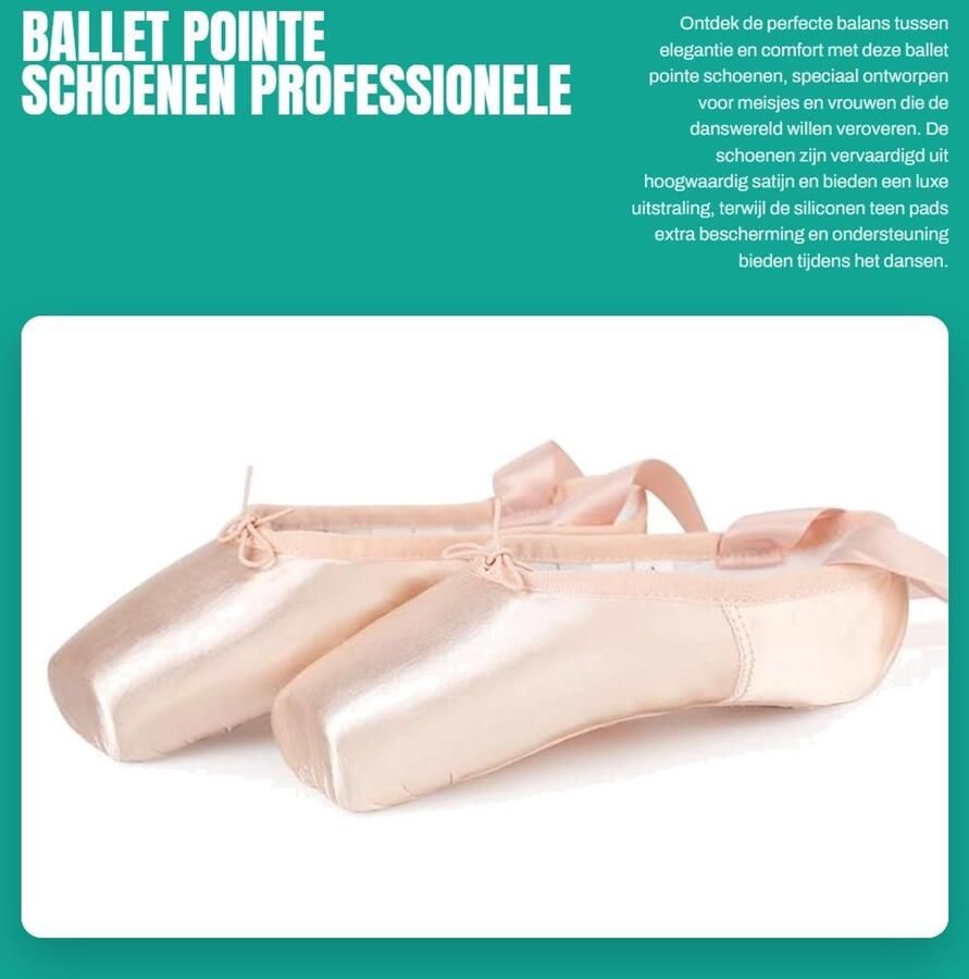 Dailygoods- Balletschoenen Professionele Dansschoenen Satijnen Bovenwerk Leren Zool Siliconen Teenbeschermer EU Licht Roze Pointe Shoes