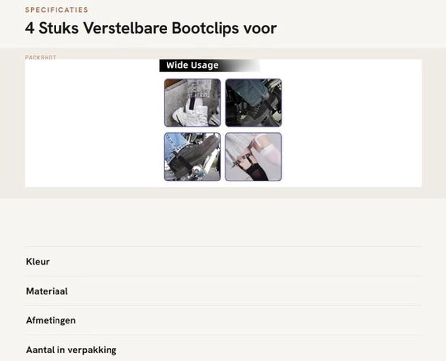 Dailygoods- Bootclips 4 Stuks Verstelbare Riemen Elastische