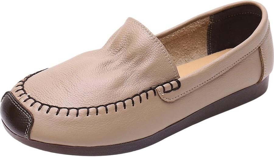 Dailygoods Dames Leren Ballerina's Comfortabele Slip-On Loafers in Camel