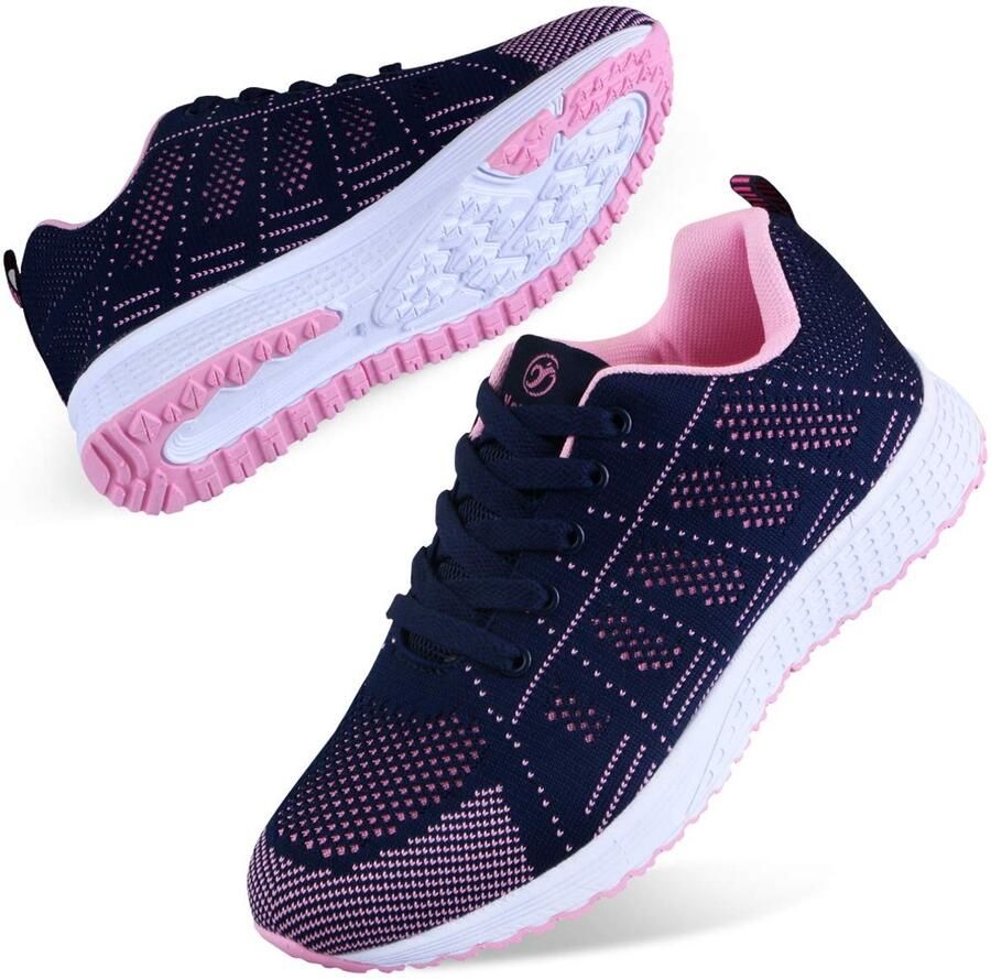 Dailygoods Dames Lichtgewicht Wandelschoenen Laarzen met Veters Ademend Blauwe Sneakers