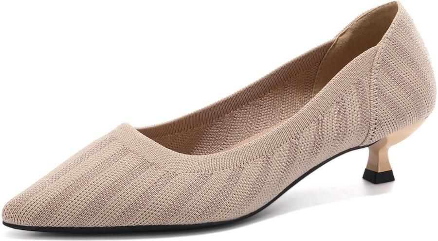Dailygoods- Dames Pumps Kitten Hak Gebreid Bovenmateriaal Spitse Neus Antislip Zool Zacht en Comfortabel Hak Hakken