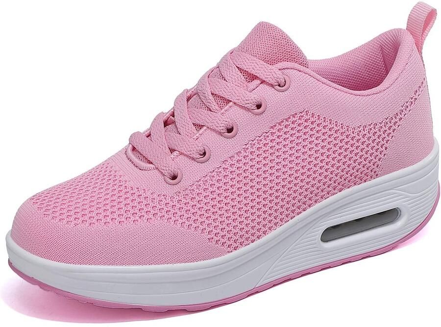 Dailygoods Dames Sneakers Casual Wandelschoenen met Platform Wedges Pink 0911