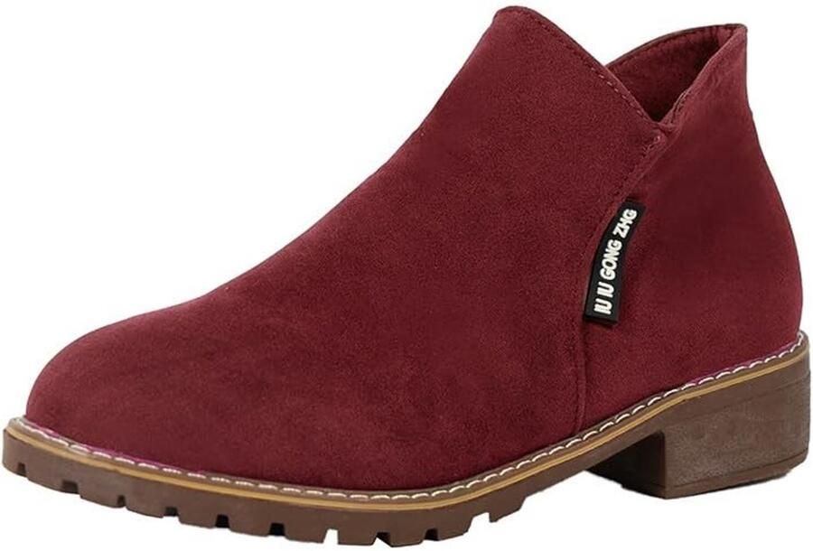 Dailygoods- Dameslaarzen modieus Enkellaarzen dames Dikke hak Zijrits Casual elegant Imitatiesuède met rubberen zolen