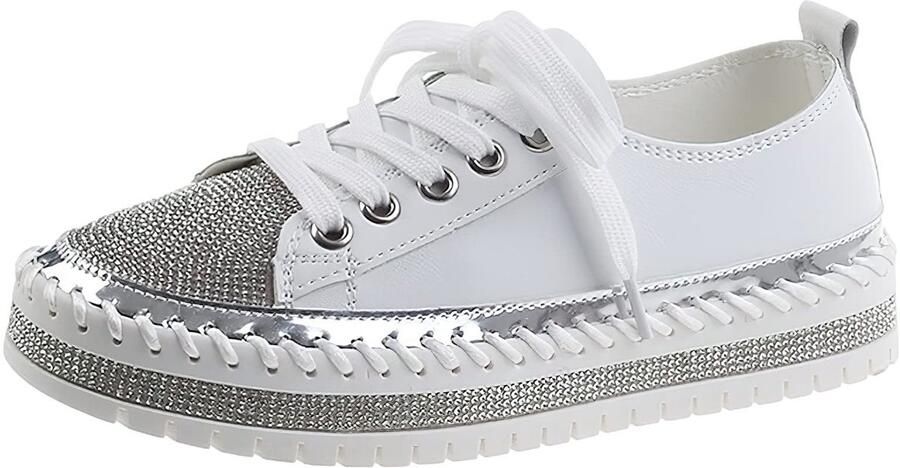 Dailygoods Damesmode Platform Sneakers Sparkly Rhinestone Laarzen in Wit