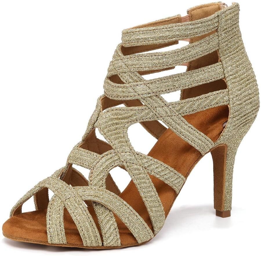 Dailygoods- Dansschoenen Dames Comfortabele Latin Open Toe Salsa Ballroom Ademend Mesh Satijn Zachte Suède Zolen Perfect voor Standaard Dans Danslaarzen