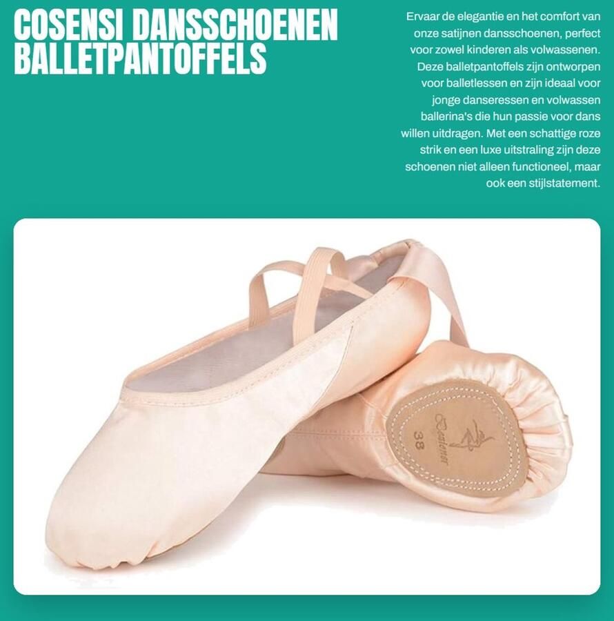 Dailygoods- Dansschoenen Dames Satijnen Balletpantoffels Platte Gym schoenen Roze Ballerina's Splitleren Zool Antislip en Ademend Balletslippers