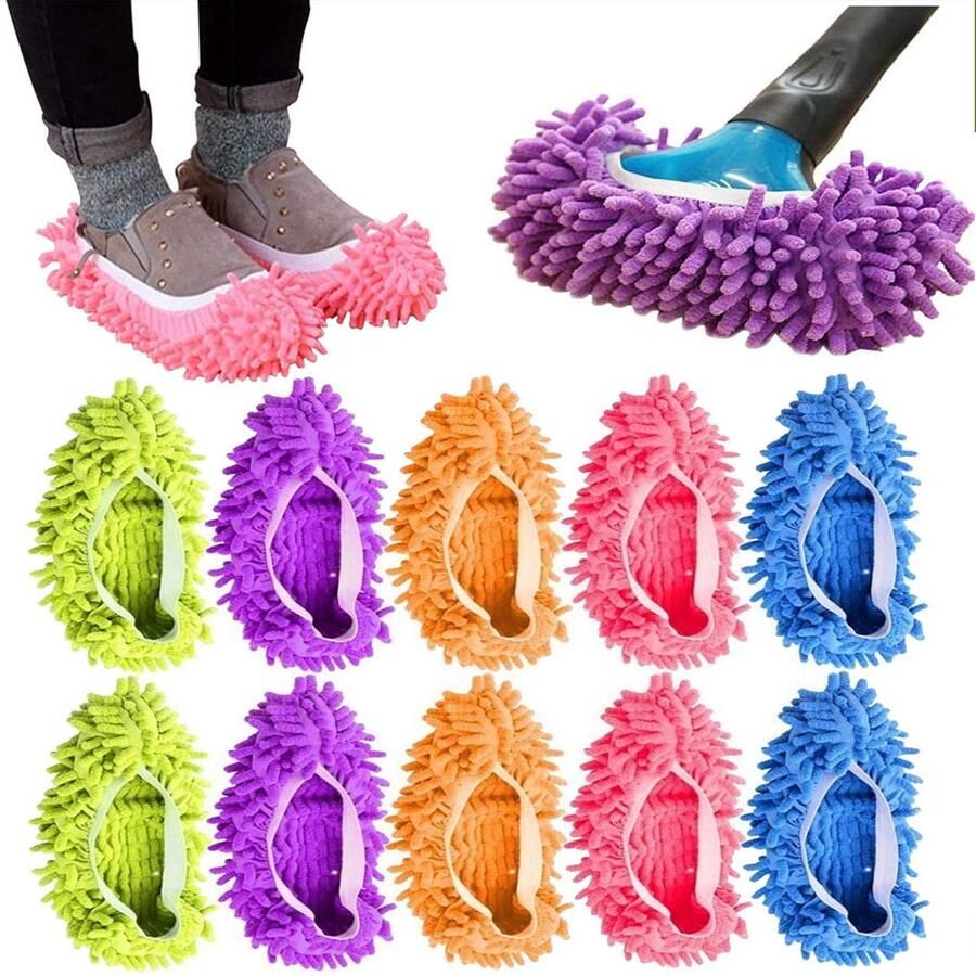 Dailygoods- Dweilschoenen 10 Stuks Wasbare Microvezel Antislip Voor Kinderen Vloerreiniging 5 Kleuren Mopschoenen