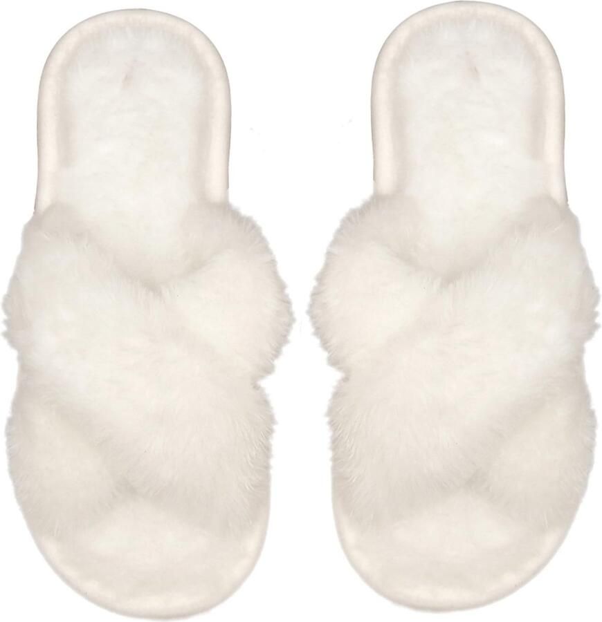 Dailygoods EQLEF Pluche pantoffels wollig kruisband warme pluche winterslippers voor bruid en bruidsmeisje