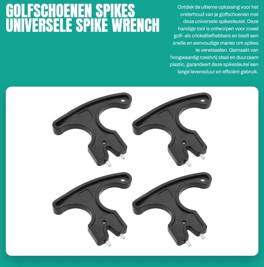 Dailygoods- Golfschoenen Spikes Sleutel Snelle Verwijdering 4x Zwarte Spikes Ergonomische Grip Roestvrij Staal Lichtgewicht Spikesleutel