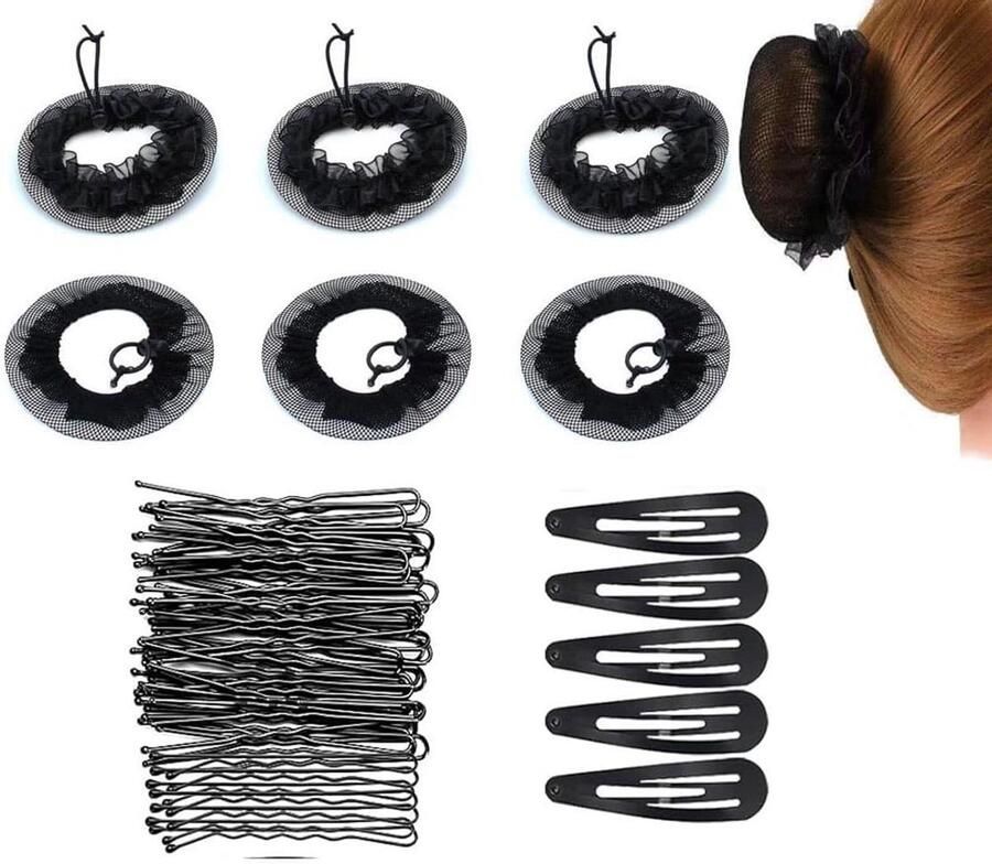Dailygoods- Haarnetten set 6 stuks Herbruikbare elastische haarnetten Medium Groot 8 5 Lichtgewicht en ademend Inclusief haarspelden Bob