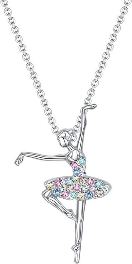 Dailygoody Halsketting met tutu hanger Ballerina charme Roze Zirkonia
