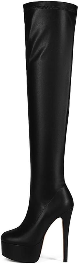 Dailygoods- Hoge Laarzen Over-the-Knee Stiletto Platform Lederen Ritssluiting Schachthoogte Kniehoge Laarzen