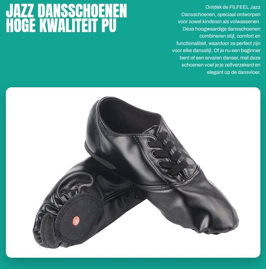 Dailygoods- Jazzdansschoenen hoge kwaliteit Antislip PU materiaal Meerdere maten Voor kinderen en volwassenen Schokbestendig Dansschoenen
