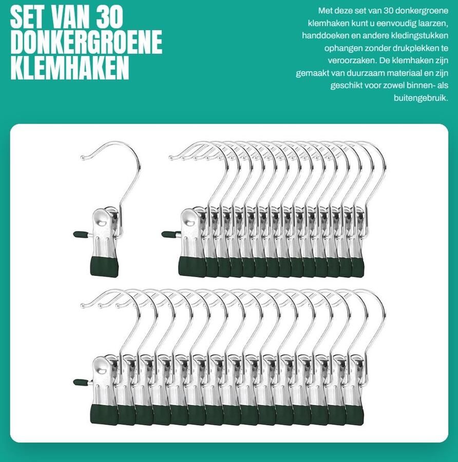 Dailygoods- Klemhaken 30 Stuks Kleding Clips voor Tailleren Duurzaam Materiaal Soft Grip Antislip Voor Binnen Buiten Gebruik Kledingclips