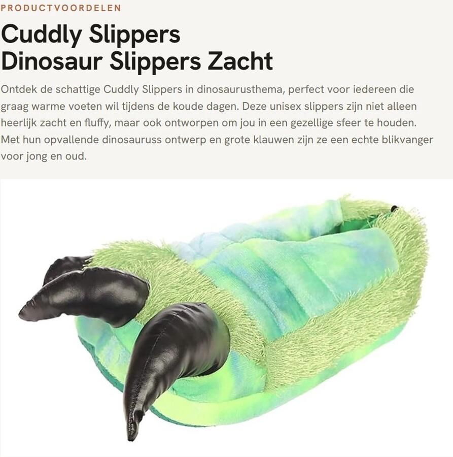 Dailygoods- Knuffelpantoffels Dinosaurus Huisslippers Antislipzool Knuffelzachte Voering Instapper Synthetisch Bovenmateriaal Slippers