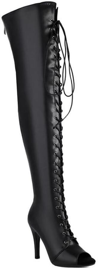 Dailygoods- Laarzen Stilettohak Overknee Peep Toe Vetersluiting Ritssluiting Stretchmateriaal Sexy Design Hoge Hakken