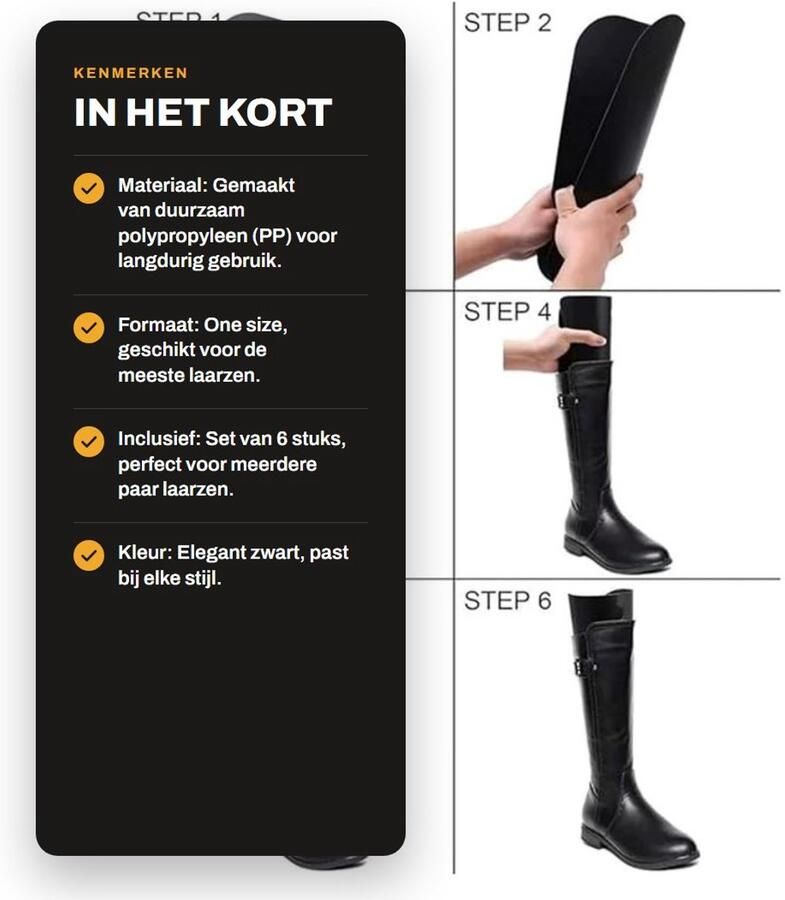 Dailygoods- Laarzensteun 6 Stuks PP Kunststof Houdt Laarzen Recht Geschikt voor nen Eén Maat Laarzenvormer