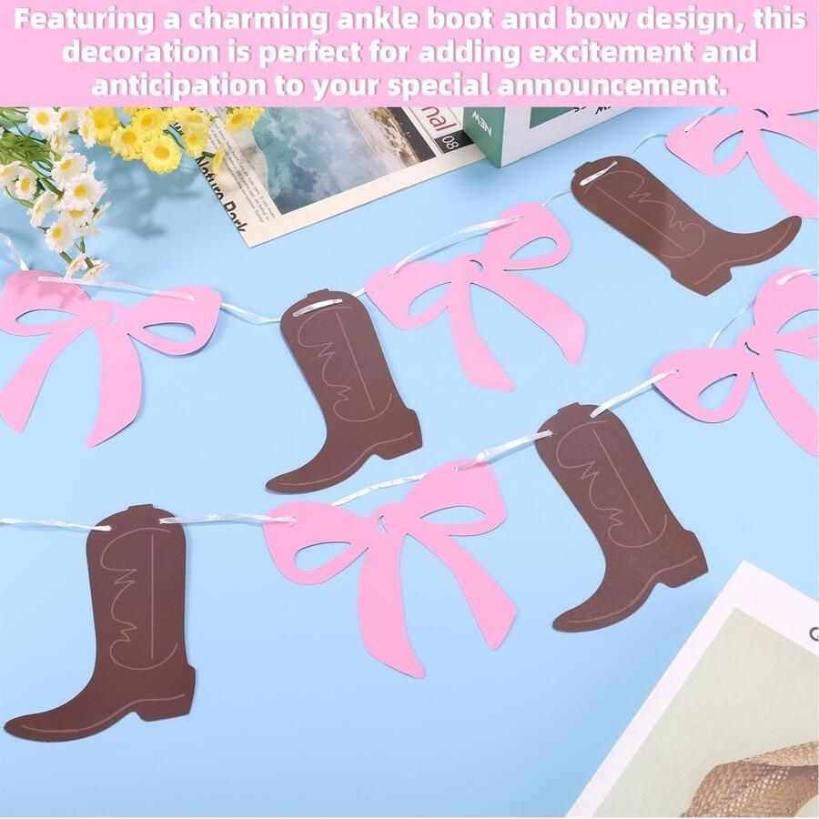 Dailygoods- Laarzenstrikken 2 Stuks Geslacht Onthullen Decoratie Cowgirl Banners Feest Decoratie Gecoat Papier 2 m Lengte Feestdecoratie