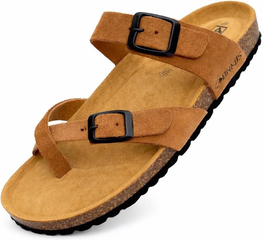 Dailygoods- Leren Sandalen Handgemaakt in Spanje Verstelbare Gesp Kurken Binnenzool Unisex Lichtgewicht en Comfortabel