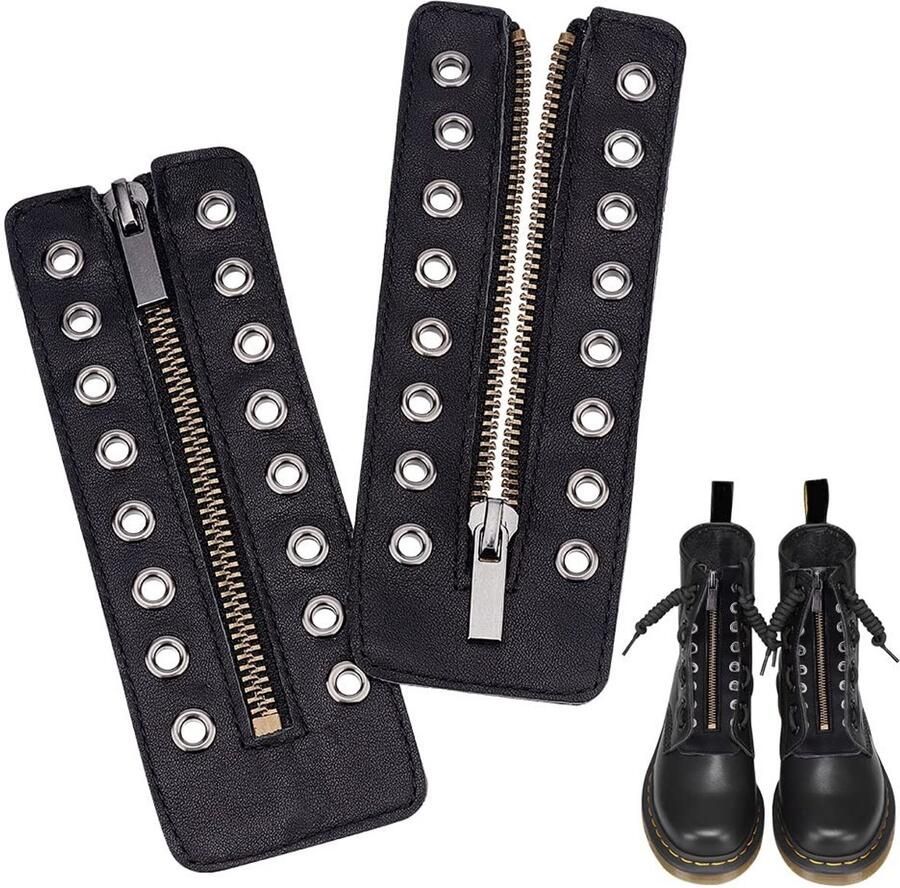 Dailygoods- Leren Veterschoen met Rits 8-Oogjes Zwart Hoogwaardig PU-leer Waterdicht Duurzaam en Flexibel Schoenen