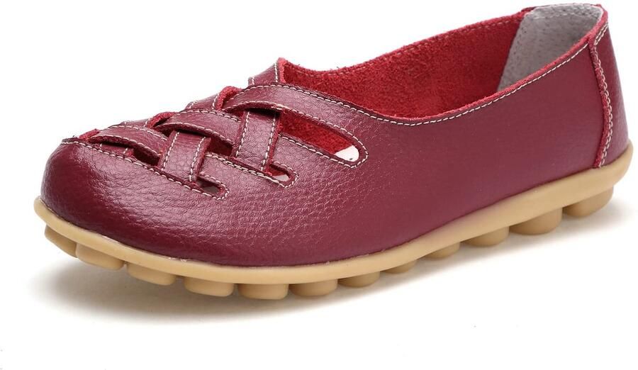 Dailygoods- Loafers Dames Comfortabel Lederen Instappers Ronde Neus Moccasins Zachte Wandelboots Casual Flats Hollow Out Design Instapschoenen